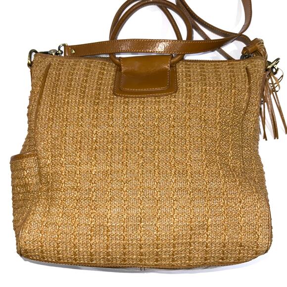 HOBO Sheila Natural Raffia Leather Large Satchel Crossbody Convertible Purse - Picture 5 of 16